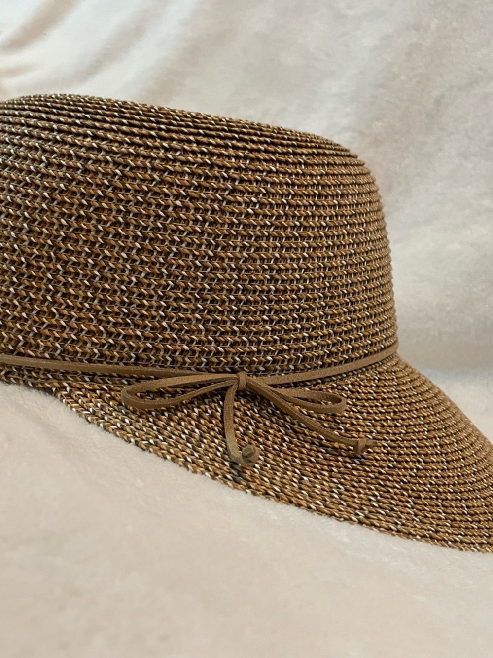 Nine West Tan Brown Woven Visor Hat with Bow Accent
